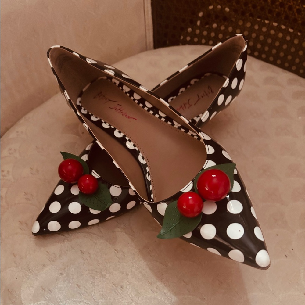 Black and White Heels with Polka Dot Pattern